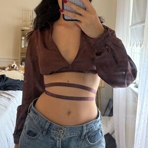 Urban Outfitters Deep Brown Wrap Crop Top
